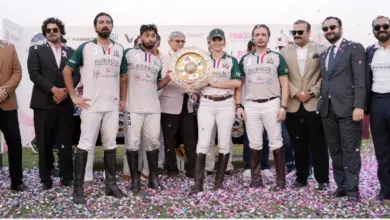 Robson International players celebrate after winning the Lahore Smart City Polo in Pink Tournament final