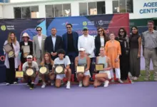 Astrid Cirotte and other winners at the W-15 Islamabad tennis championship closing ceremony