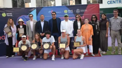 Astrid Cirotte and other winners at the W-15 Islamabad tennis championship closing ceremony